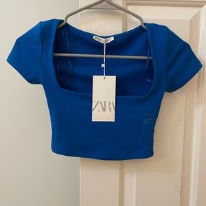 Blue Zara square neck top